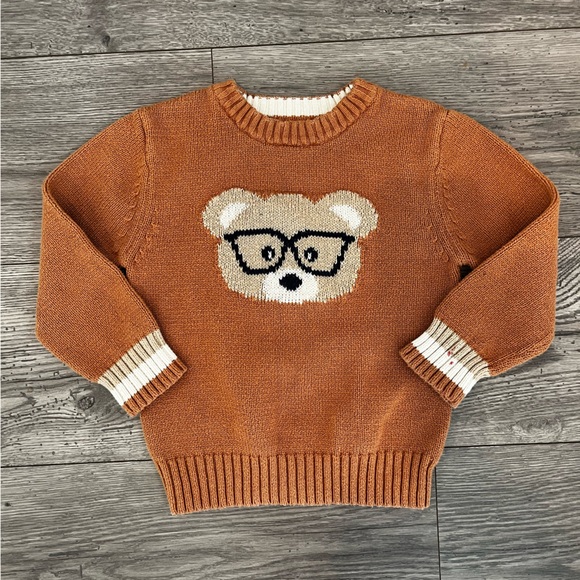 Cat & Jack Toddler Boy Brown Bear Printed Sweater Crewneck Bear Glasses Size 3T - Picture 4 of 11